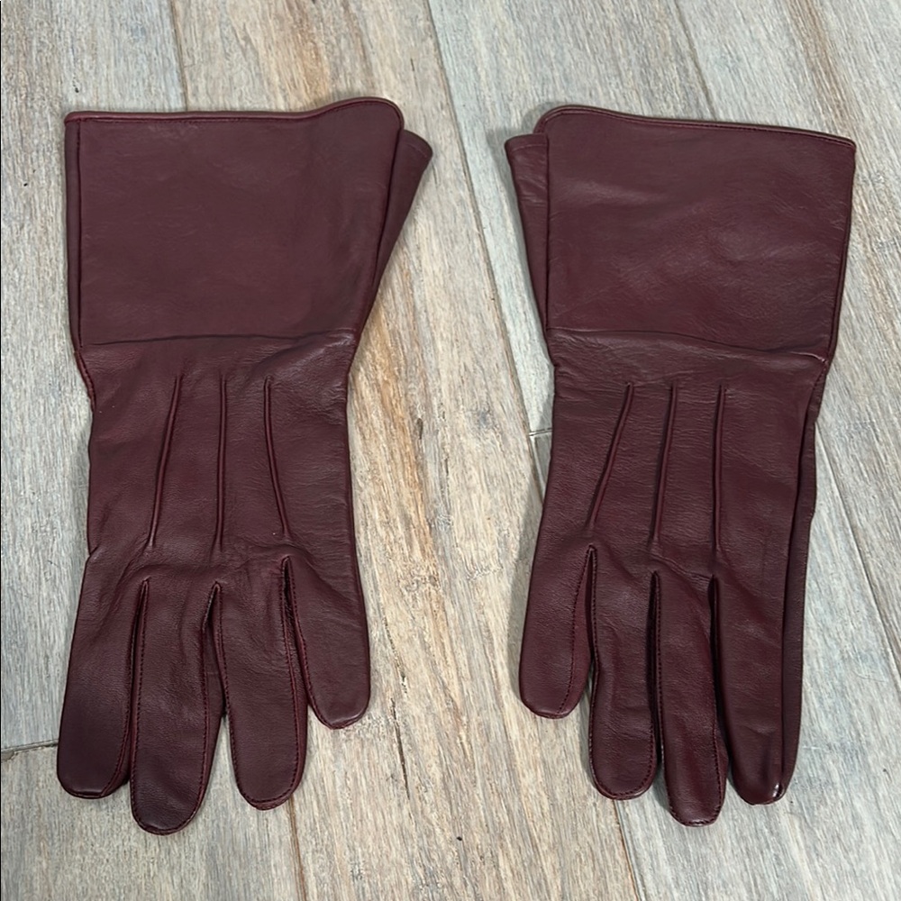 Women’s Burgundy Medieval Gauntlet leather cosplay gloves long arm cuff XL